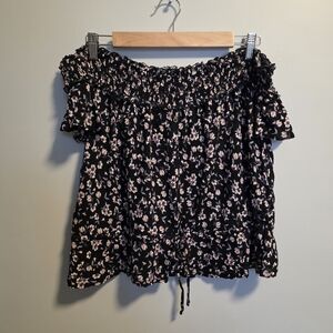Aeropostale Black Floral Off-Shoulder Blouse
